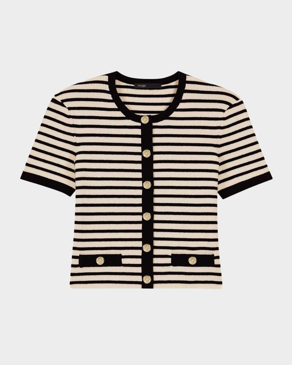 Mirolls Striped Short-Sleeve Cardigan